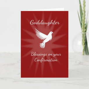 Goddaughter Confirmation Religious Red Dove Rays Card