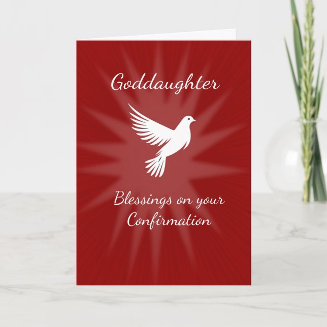 Goddaughter Confirmation Religious Red Dove Rays Card (Front)