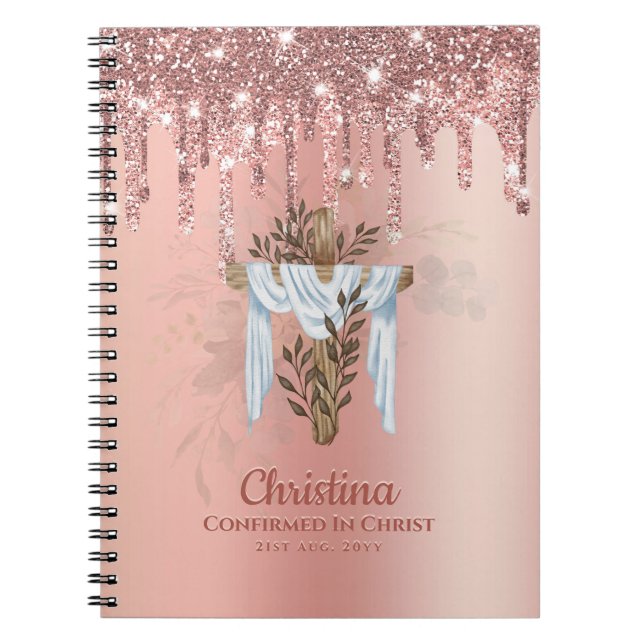 Goddaughter CONFIRMATION Rosegold Glitter Cross    Notebook (Front)