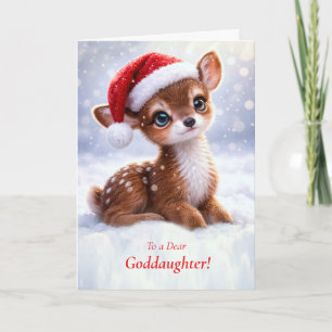 Goddaughter Cute Christmas with Fawn in the Snow Card
