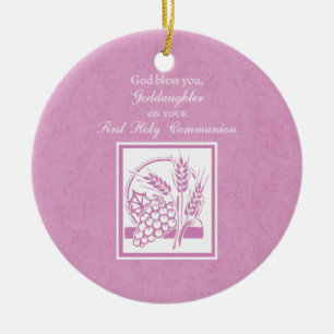 Goddaughter First Communion, Pink Ceramic Tree Decoration