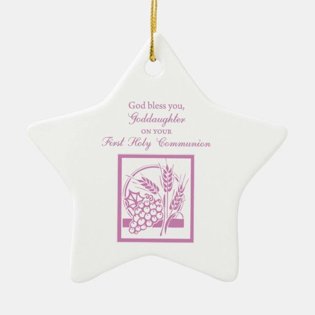 Goddaughter First Communion, Pink Ceramic Tree Decoration (Front)