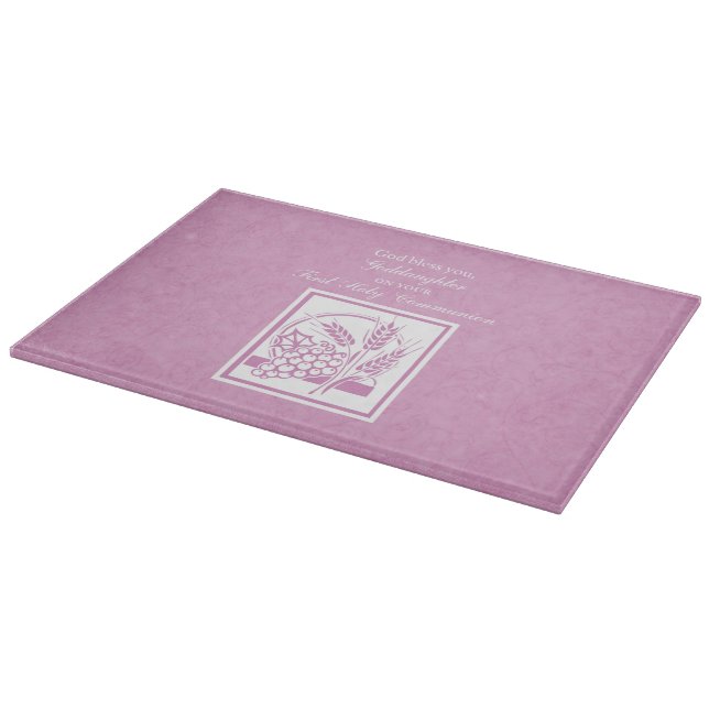 Goddaughter First Communion, Pink Cutting Board (Corner)