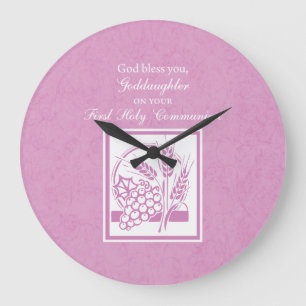 Goddaughter First Communion, Pink Large Clock