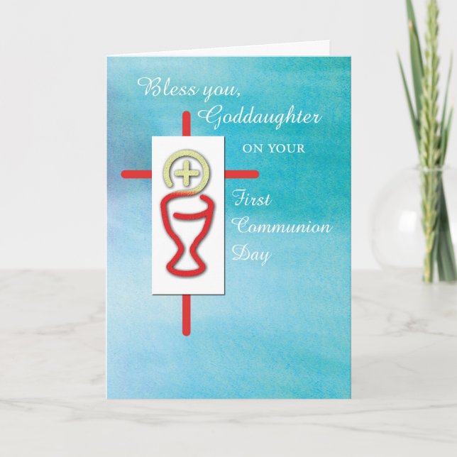 Goddaughter, First Holy Communion, Turquoise Card (Front)