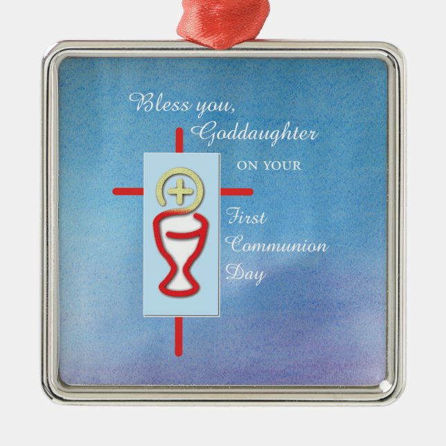 Goddaughter, First Holy Communion, Turquoise Metal Tree Decoration (Front)