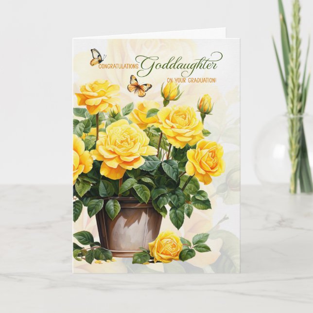 Goddaughter Graduation Congratulations Yellow Rose Card (Front)