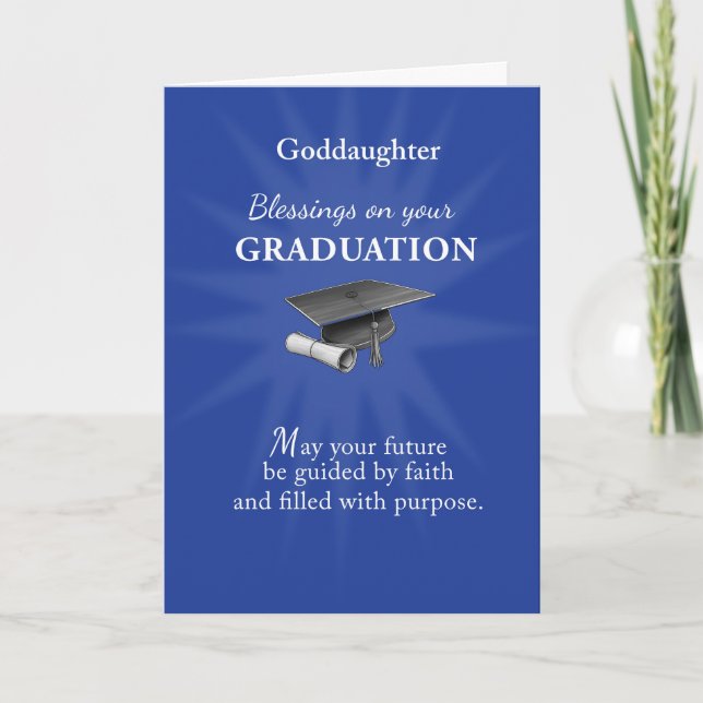 Goddaughter Graduation Religious Blessings Blue Card (Front)