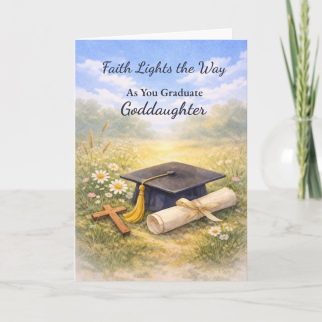 Goddaughter Graduation Religious Faith Lights Card (Front)