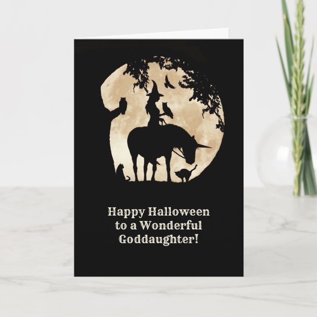 Goddaughter Halloween Cute Witch and Animals Card (Front)