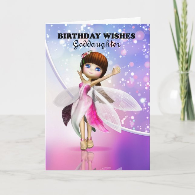 Goddaughter, Happy Birthday cute fairy dancing Card (Front)