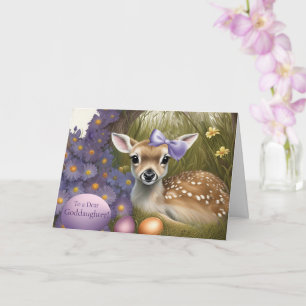 Goddaughter Happy Easter Cute Fawn with Eggs  Card