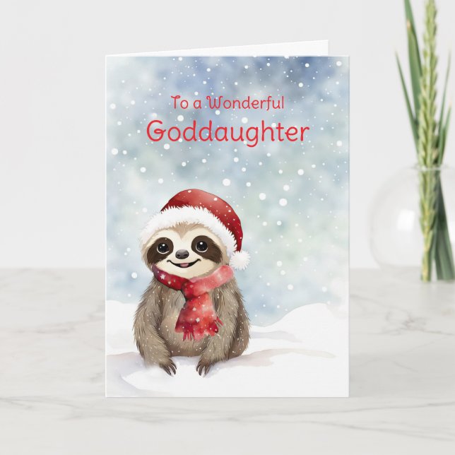 Goddaughter Happy Holidays Cute Sloth  Card (Front)