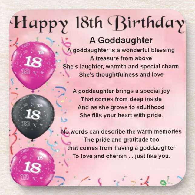 Goddaughter Poem - 18th Birthday Coaster (Front)