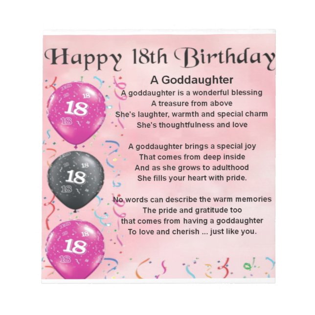 Goddaughter Poem - 18th Birthday Notepad (Front)