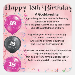 Goddaughter Poem - 18th Birthday Square Sticker