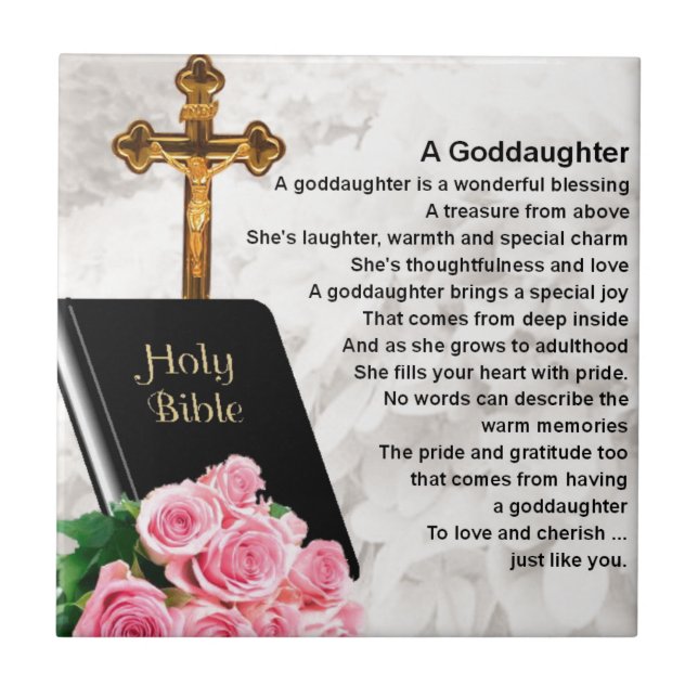 Goddaughter Poem - Bible & Flowers Design Tile (Front)