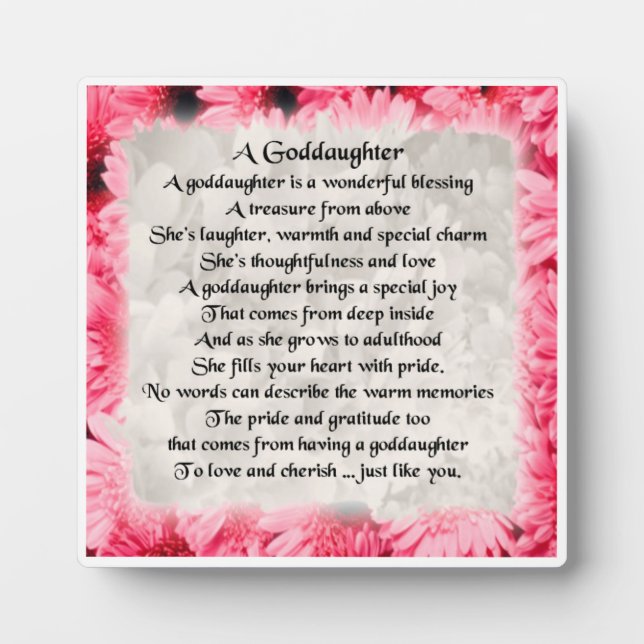 Goddaughter Poem Plaque  -  Pink Floral design (Front)