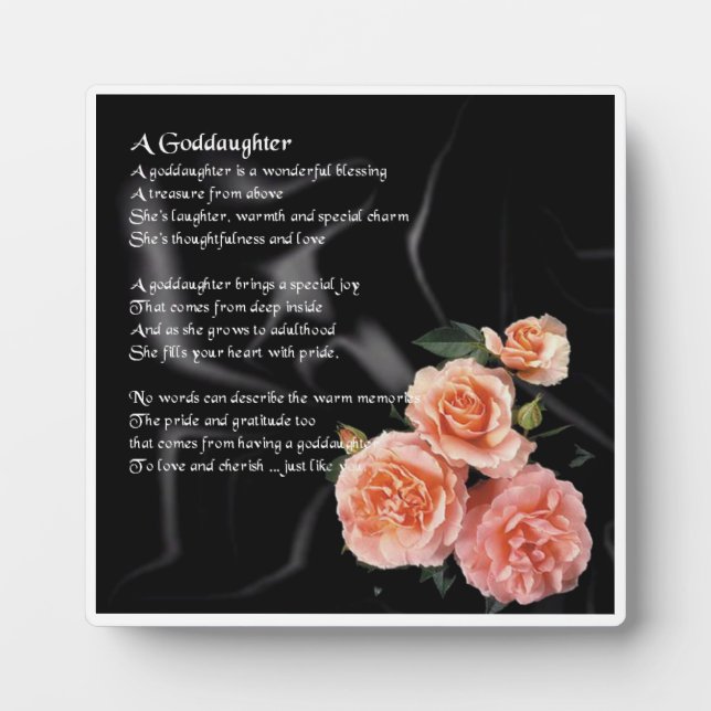 Goddaughter Poem Plaque  -  Roses on Black Silk (Front)