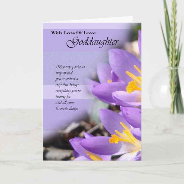 Goddaughter purple crocus Birthday Card (Front)