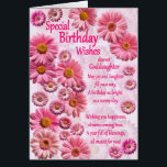 Goddaughter Special Birthday Wishes Pink Daisies<br><div class="desc">A beautiful birthday card for a goddaughter. A wonderful birthday card full of pink daisies. A lovely heartfelt verse completes the lovely feeling this card brings. Send sincere birthday wishes to someone special.</div>