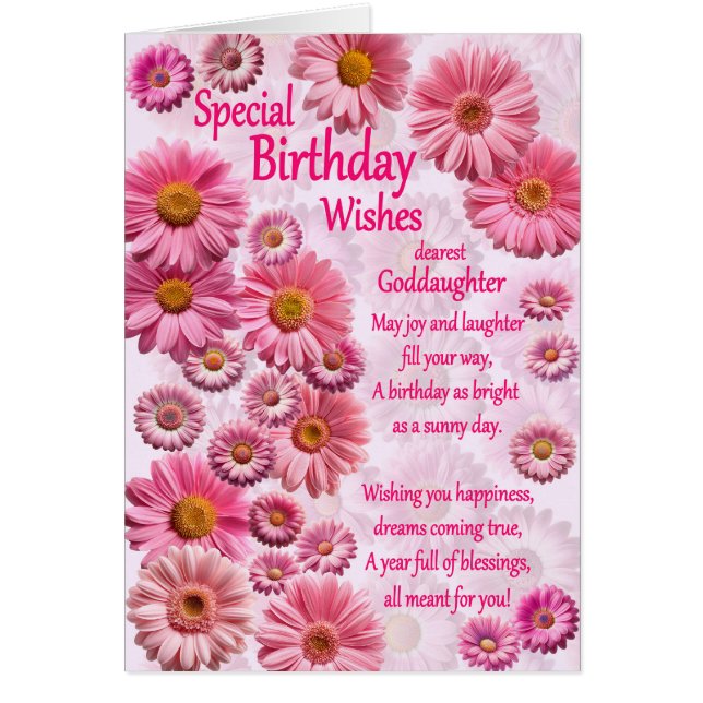 Goddaughter Special Birthday Wishes Pink Daisies (Front)