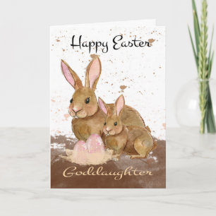 Goddaughter Watercolor Bunny Rabbits and Easter E Holiday Card