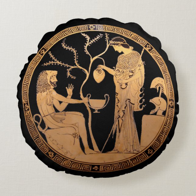 Goddess Athena and Heracles Round Cushion (Front)