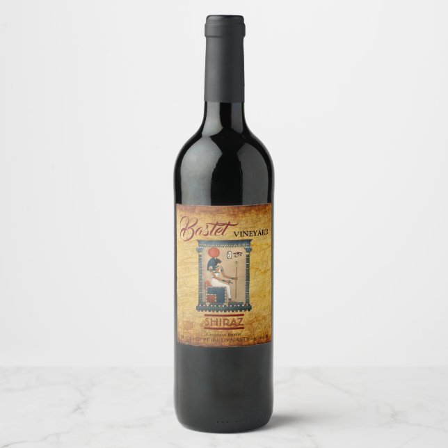Goddess Bastet Egyptian Wine Label Set (Front)