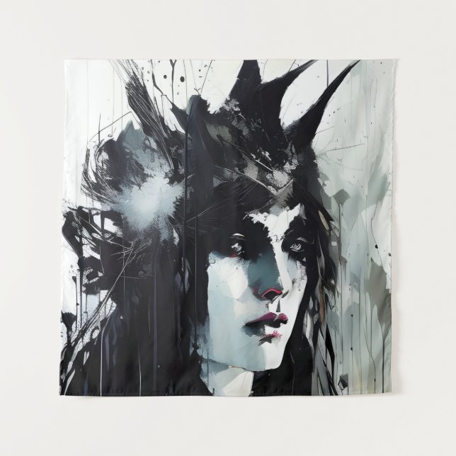 Goddess Black Ink Painting Tapestry (Front)