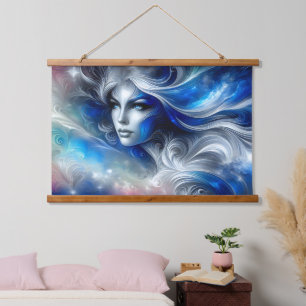 Goddess Celestial White Blue Head February -  Hanging Tapestry
