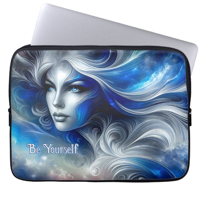 Goddess Celestial White Blue Head February -  Laptop Sleeve (Front)