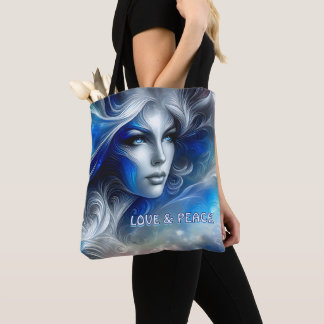 Goddess Celestial White Blue Head February - Tote Bag