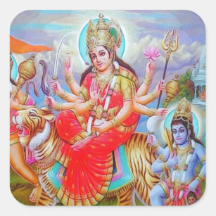 Goddess Durga Ji Painting Square Sticker