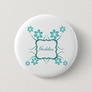 Goddess Floral Button, Turquoise 6 Cm Round Badge