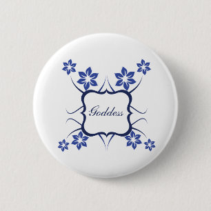 Goddess Floral Button, Vibrant Blue 6 Cm Round Badge