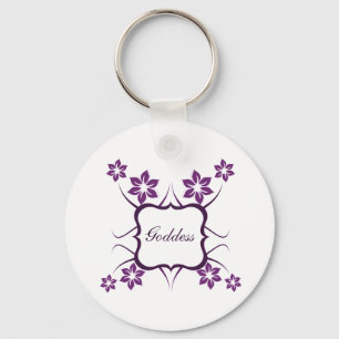 Goddess Floral Keychain, Dark Purple Key Ring