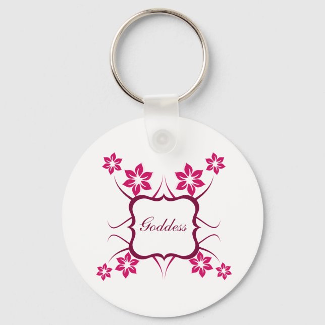 Goddess Floral Keychain, Magenta Key Ring (Front)