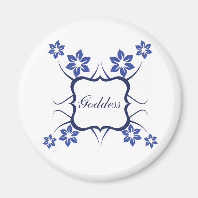 Goddess Floral Magnet, Vibrant Blue Magnet (Front)
