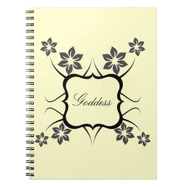 Goddess Floral Notebook, Dark Grey Spiral Notebook (Front)