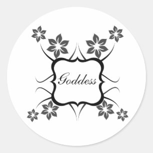 Goddess Floral Stickers, Dark Grey Classic Round Sticker