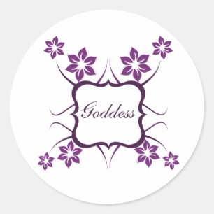 Goddess Floral Stickers, Dark Purple Classic Round Sticker