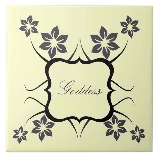 Goddess Floral Tile, Dark Grey Tile (Front)