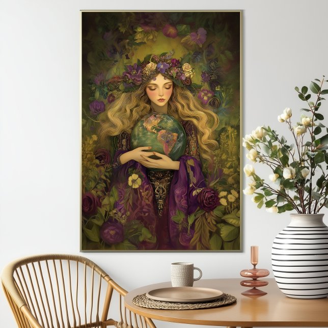 Goddess Gaia Purple Green Floral Earth Mother Art Poster (Creator Uploaded)