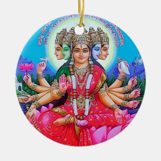 Goddess Gayatri Devi Deity Ceramic Tree Decoration (Front)
