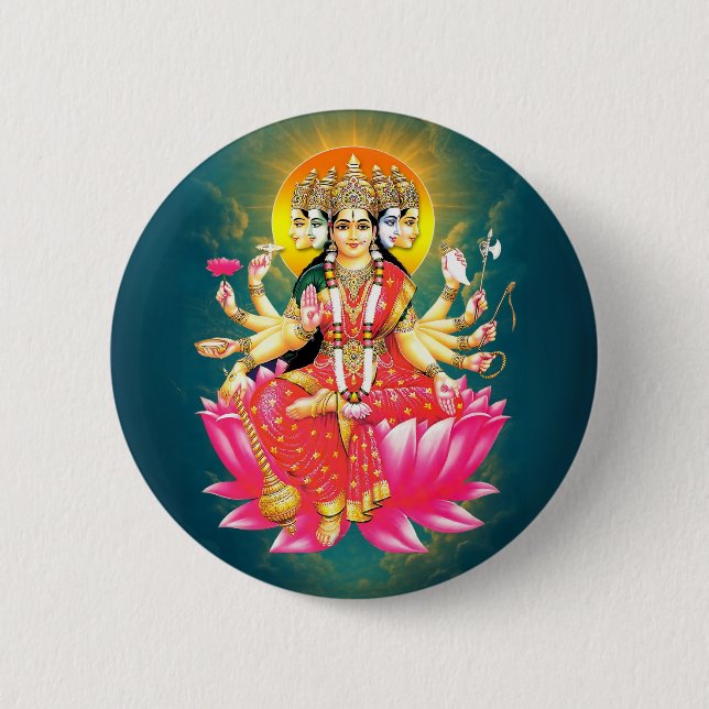 Goddess Gayatri Devi Hindu Deity 6 Cm Round Badge (Front)