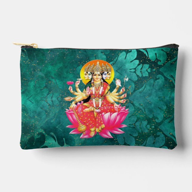 Goddess Gayatri Devi on Lotus Hindu Deity  Accessory Pouch (Front)