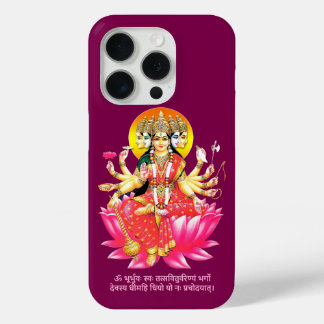 Goddess Gayatri Devi on Lotus Hindu Deity iPhone 15 Pro Case