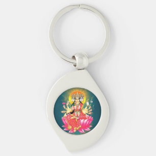 Goddess Gayatri Devi on Lotus Hindu Deity Key Ring