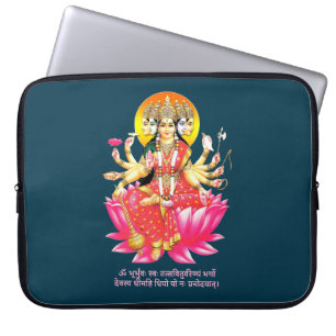 Goddess Gayatri Devi on Lotus Hindu Deity Laptop Sleeve